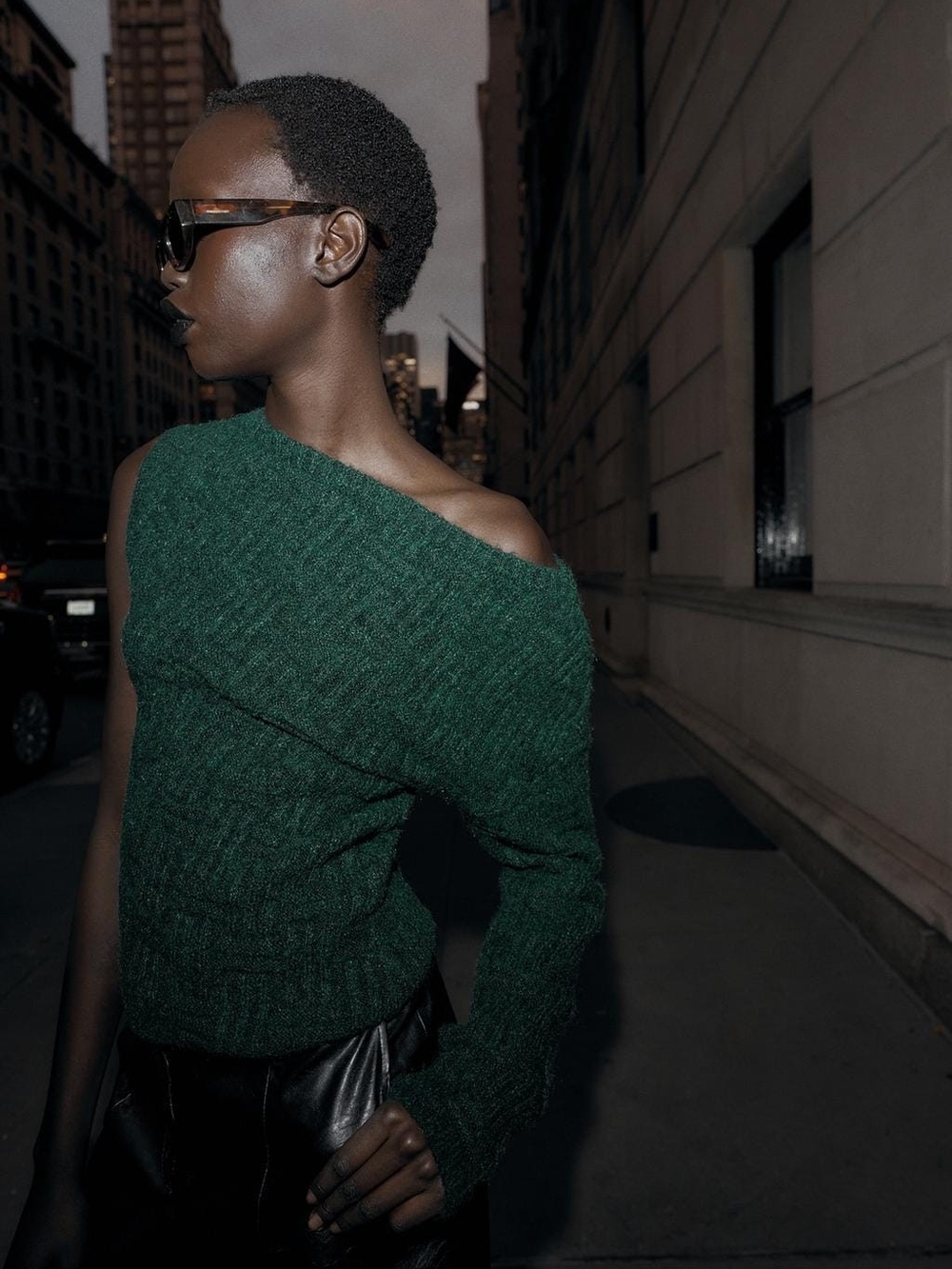 ZARA Off-Shoulder Forest Green Women's Sweater